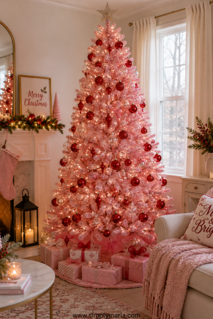 pink and red christmas tree