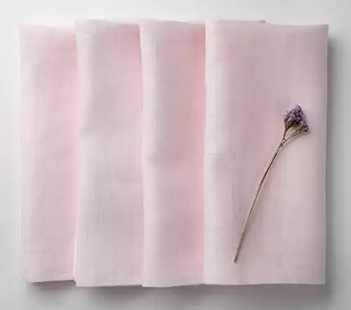 D'Moksha Pastel Pink Linen Napkins Set of 4-18 x 18 Inch, Valentine Cloth Napkins, 100% Pure Linen, Pink Cloth Napkins Hemmed, Easter Cloth Napkins, Spring Napkins - Easy Care Machine Washable
