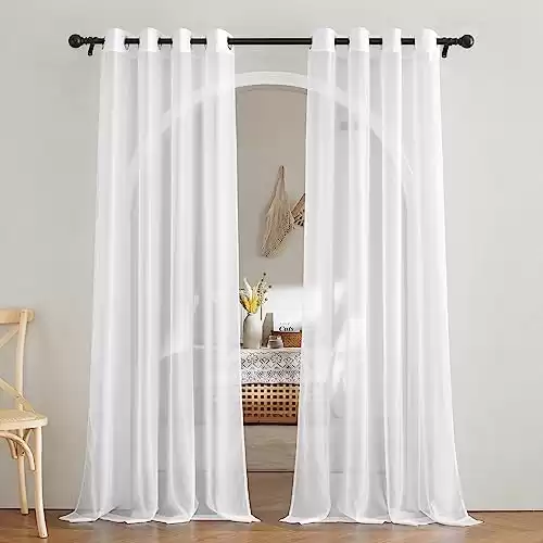 NICETOWN White Sheer Curtains 84 inches Long – Home Decoration Grommet Airy & Lightweight Elegant Window Treatments with Light Filtering for Bedroom/Living Room (2 Panels, W54 x L84)