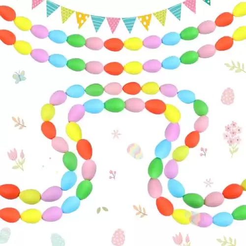 Riceshoot 5.9 ft Easter Egg Garland Hanging Pastel Eggs Garland Plastic Easter Indoor Decorations for Spring Easter Tree Mantel Fireplace Wall Window Decor Party Favors Supplies Home Ornaments