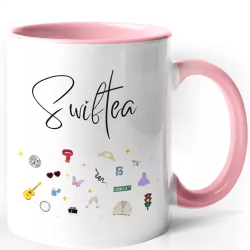 Bzelkry Swiftea Coffee Mug - Taylor Inspired Coffee Cup - 11 Ounce - Gift for Women - Singer Albums Inspired Cute Icons - Girl Fans Merch, Merchandise - Novelty Coffee Mug