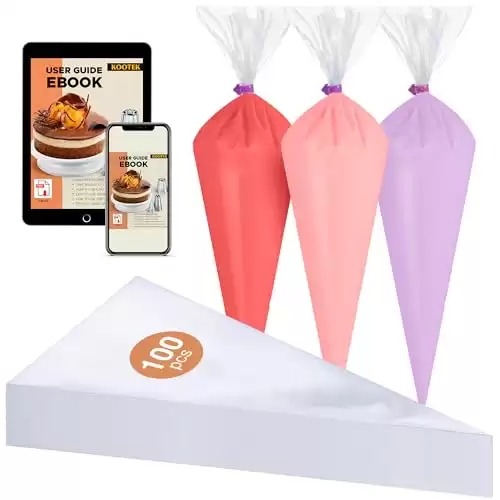 Kootek Piping Bags Disposable 16 Inch 100pcs with EBook, Anti Burst Thicken Pastry Bags, Icing Piping Bags for Cookie Cake Frosting Decorating Baking Supplies