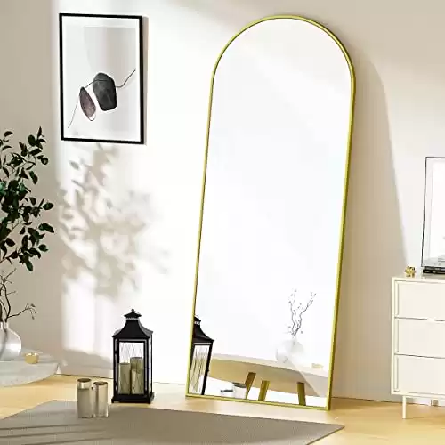 Koonmi Full Length Mirror, 64″x21″ Arched Gold Mirror Full Length, Standing Hanging or Leaning Full Body Mirror with Aluminum Alloy Frame for Living Room and Bedroom