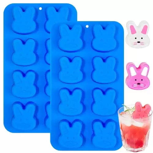 Webake Bunny Ice Cube Molds, 8-Cavity Bunny Silicone Molds for Chocolate, Candy, Ice Cube, Cupcake Decorations, Great for Easter Theme Party, Pack of 2