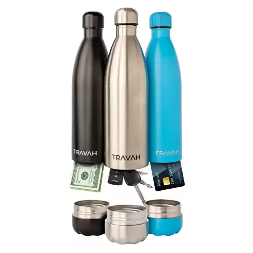 Diversion Safe Water Bottle Can With Compartment 17ounce Liquid Capacity Dry Storage Compartment Stainless Steel Vacuum Insulated BONUS with Bag (Silver)