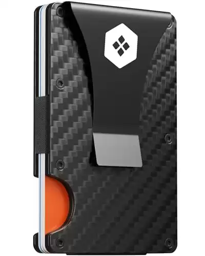 Sorax Minimalist Slim Wallet for Men – Carbon Fiber Wallets For Men RFID Blocking – Credit Card Holder with Aluminum Money Clip (Carbon Fiber White)