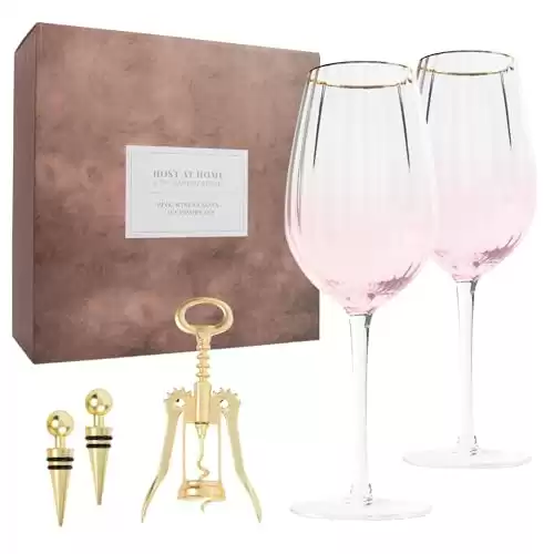 The Bamboo Abode Wine Glass Gift Set (Pink) with Accessories | Unique Valentines Day Gift For Her | Wine Lovers Gifts | Housewarming Gift for Women