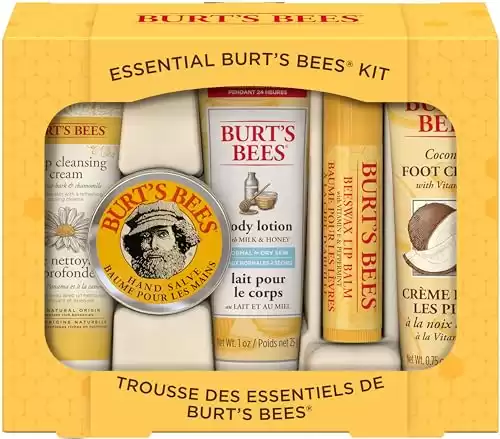 Burt’s Bees Essential Everyday Beauty Gift Set, 5 Travel Size Products – Deep Cleansing Cream, Hand Salve, Body Lotion, Foot Cream and Lip Balm