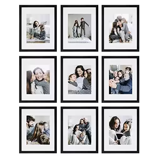 Sheffield Home 9 Piece Gallery Wall Frame Set, 11×14 in. matted to 8×10 in. (Matte Black)