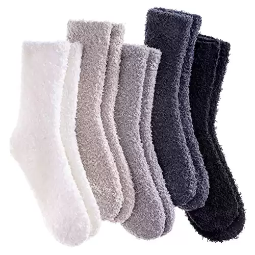 LANLEO 5/6 Pairs Womens Super Soft Fuzzy Plush Warm Winter Home Sleeping Slipper Socks 5 Pairs Solid Color Style