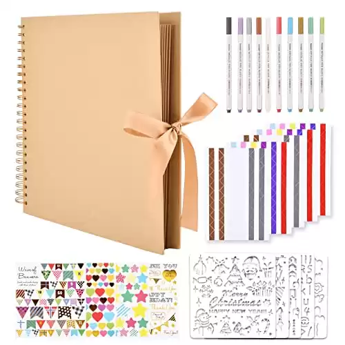 GOTIDEAL 12 x 12 Inch Scrapbook Album with 10 Metallic Markers,80 Pages Craft Paper Photo Album for Wedding and Anniversary, Family DIY Photo Album with Scrapbooking Stickers Corners(Yellow)