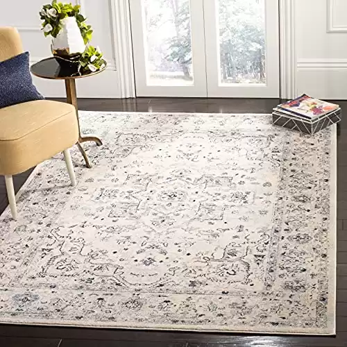 SAFAVIEH Charleston Collection Area Rug – 8′ x 10′, Ivory & Light Blue, Oriental Distressed Design, Non-Shedding & Easy Care, Ideal for High Traffic Areas in Living Room, Bed...