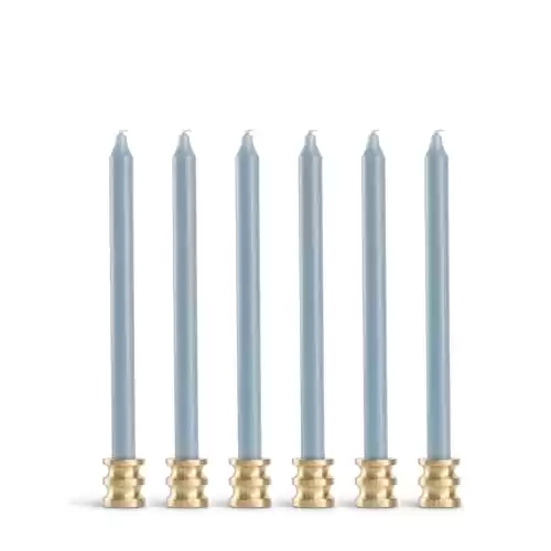 Anacua House | Chambray Blue | 12 Inch Vertical Taper Candles | Solid Color | Smokeless | Dripless Candle Stick
