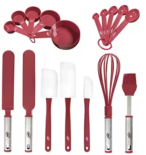 Silicone Spatula Set, 17 Piece Baking Utensils, Nylon and Stainless Steel, Non Stick and Heat Resistant Bakeware set New Baker's Gadget Tools Collection
