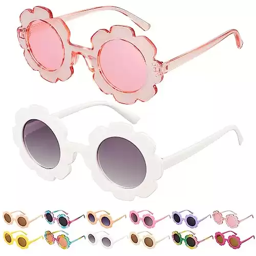 Mdvora 2/4/8/12/24 Pack Round Flower Sunglasses Set, Outdoor Kids Sunglasses Kit, 12 Color Options Flower Sunglasses(Set A, 2pcs)