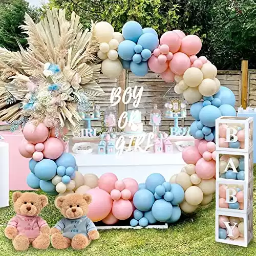 DIY Gender Reveal Party Decorations - 176pcs Pink and Blue Balloons Arch Kit, Baby Box with Letters(BABY) for Baby Gender Reveal Decor Party Supplies Boy or Girl Baby Shower Revelacion Genero Backdrop