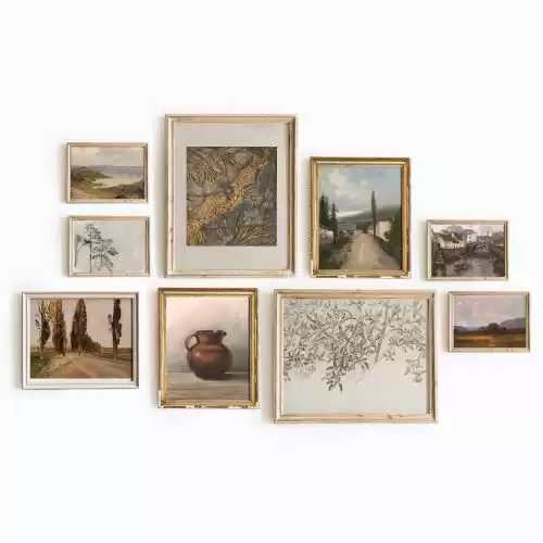 Set 9 Vintage Wall Decor French Country Gallery Wall Art - Vintage Art Wall Decor, Sketch Poster Landscape Wall Art, French Country Wall Decor Art Prints Moody Modern House Decor(11X14 IN UNFRAMED)