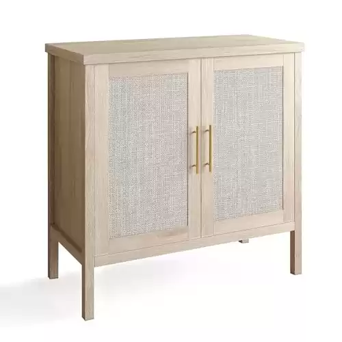 VOWNER Rattan Storage Cabinet, Buffet Cabinet Sideboard with Rattan Decorated Doors, Cupboard for Hallway, Entry, Living Room, 31.5" W x 15.75" D x 31.5" H (Wood Color)