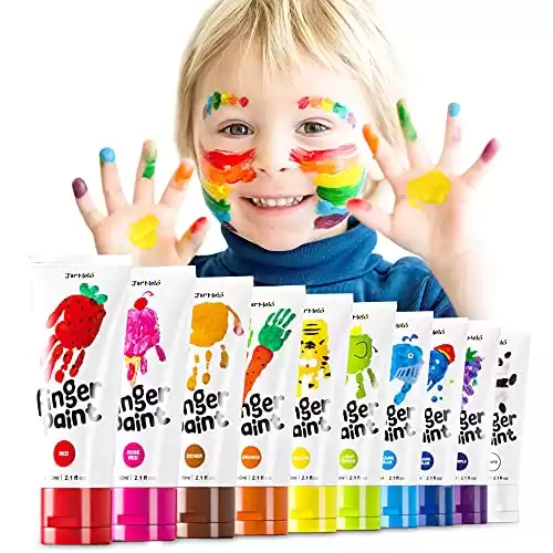 Jar Melo Safe Finger Paints for Toddlers, 10 Colors Large Capacity 2.1oz, Non Toxic Washable Fingerpaint Set, Kids Art Painting Supplies, Easter Gift for Kids Age 2+