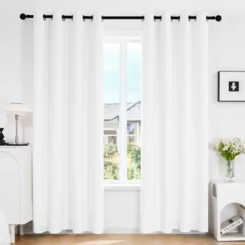 Deconovo Ultimate Total Blackout White Curtains - Upgraded Material for Light Blocking and Thermal Insulation - Perfect for Bedroom and Office, 42x84 Inch 2 Panels