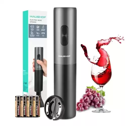HAUSHOF Electric Wine Opener, Black Corkscrew Wine Opener with Foil Cutter, Automatic Wine Opener with Battery Included, Wine Accessories for Home Bar, House Warming Gifts for New Home