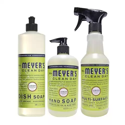 MRS. MEYER'S CLEAN DAY Kitchen Essentials Set, Includes: Hand Soap, Dish Soap, and All Purpose Cleaner, Lemon Verbena, 3 Count Pack