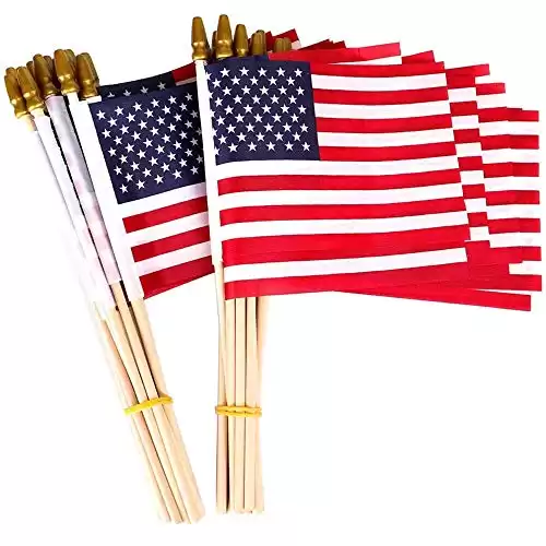25 Pack Small American Flags on Stick 5x8 Inch/Mini American US Flags/American Hand Held Stick Flags Spear Top (5x8 Inch-25 pack)