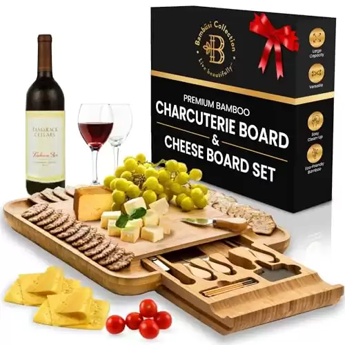 Charcuterie Boards Gift Set - Bamboo Cheese Board Large - Elegant Mothers Day Gifts for Mom - House Warming Gifts New Home - Wedding Gifts for Couple, Bridal Shower, Birthday Gifts for Women | Bambüs...
