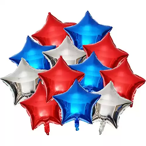 Eblulu 15 Pieces Red White Blue Balloons, 4th of July Decorations Fourth Balloons Star for Patriotic Party, Independence Day, Labor Birthday Party Supplies, silver, Blue, 18IN