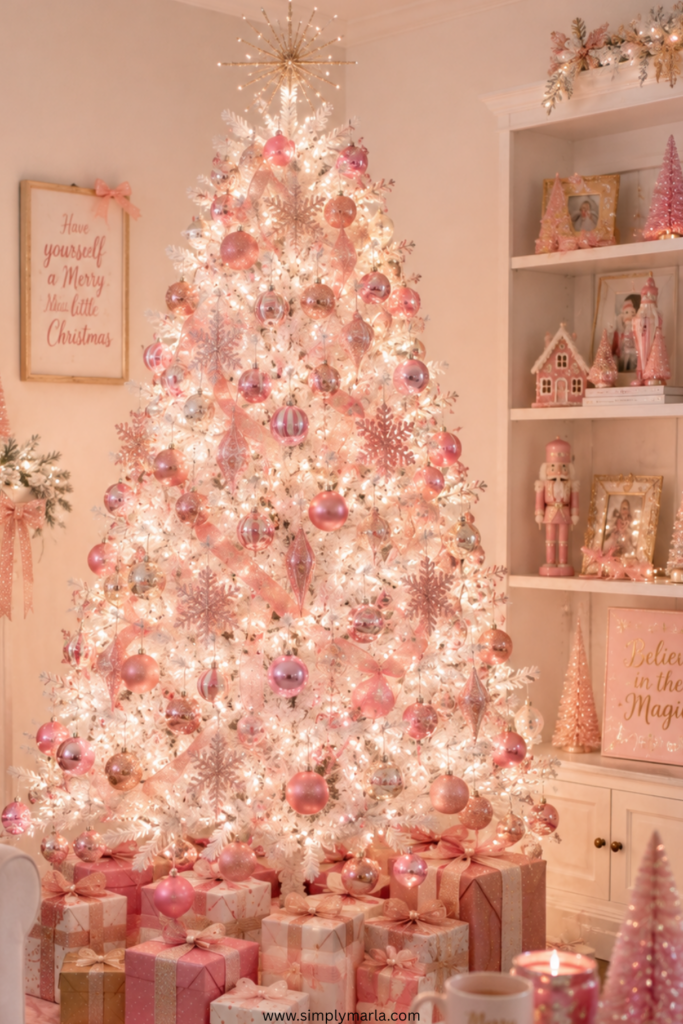 pink and white christmas tree ideas 