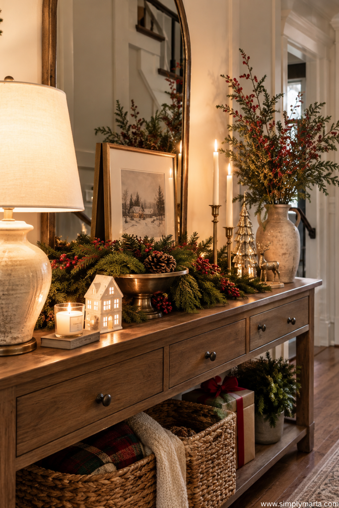 christmas entryway table decor ideas