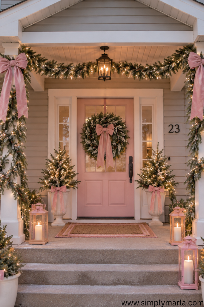 pink christmas front porch ideas